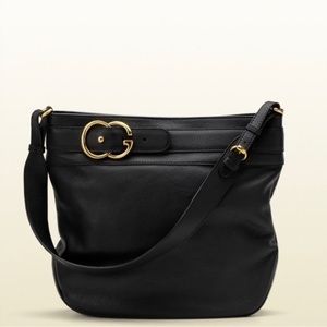 GUCCI Leather Large Ride Shoulder Bag Black